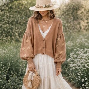 Miracle Star Print Puff Sleeve Sweater
